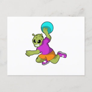 Alien at Handball player with Handball Postcard