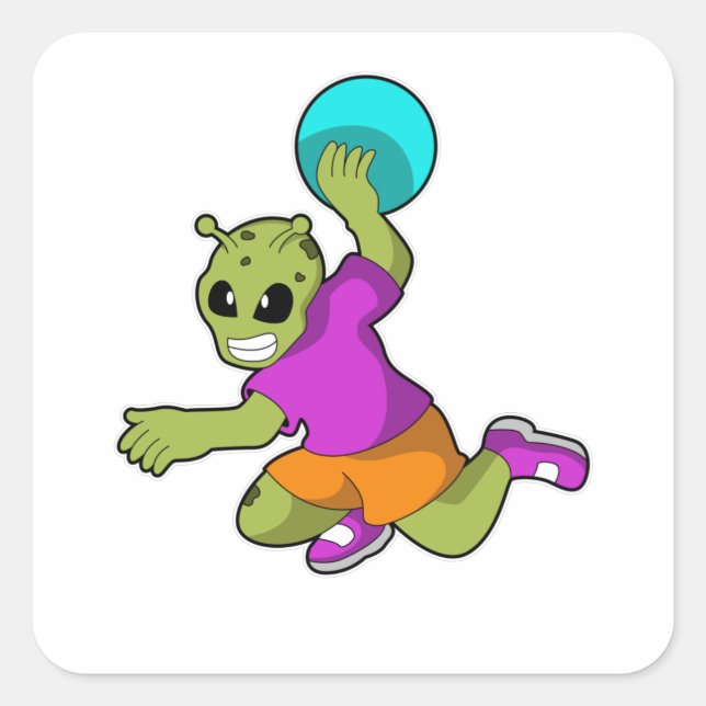Alien at Handball player with Handball Square Sticker (Front)