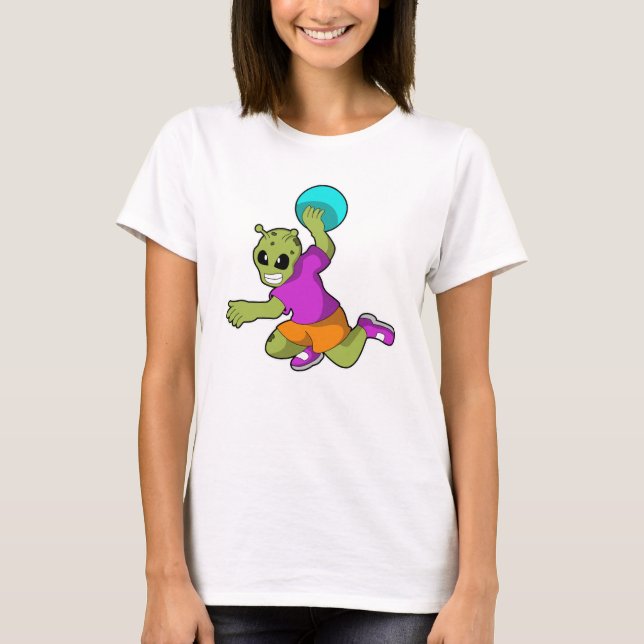 Alien at Handball player with Handball T-Shirt (Front)