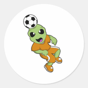 Alien at Soccer Sports Classic Round Sticker