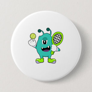 Alien at Tennis with Tennis racket 3 Inch Round Button