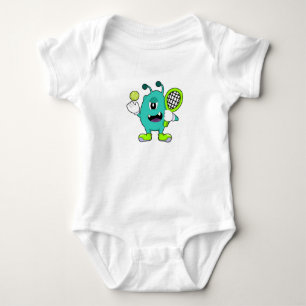 Alien at Tennis with Tennis racket Baby Bodysuit