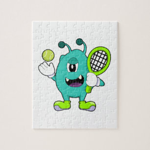 Alien at Tennis with Tennis racket Jigsaw Puzzle