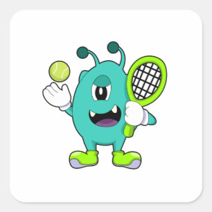 Alien at Tennis with Tennis racket Square Sticker
