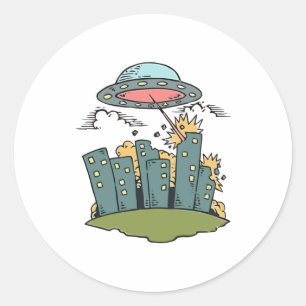 Alien Attack Classic Round Sticker