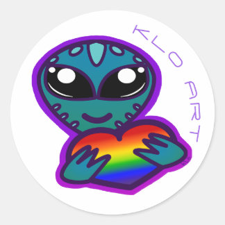 Alien Avec Sticker Coeur Arc-En-Ciel
