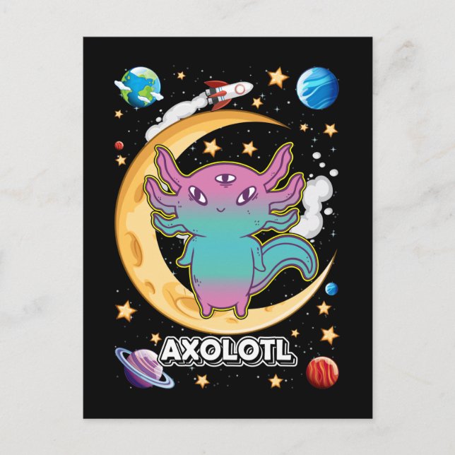 Alien Axolotl Pastel Goth Space Crescent Postcard (Front)