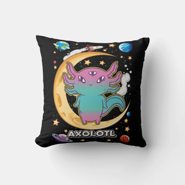 Alien Axolotl Pastel Goth Space Crescent Throw Pillow (Front)