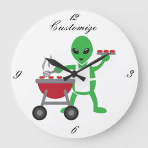 Alien Barbeque Cookout Thunder_Cove Large Clock