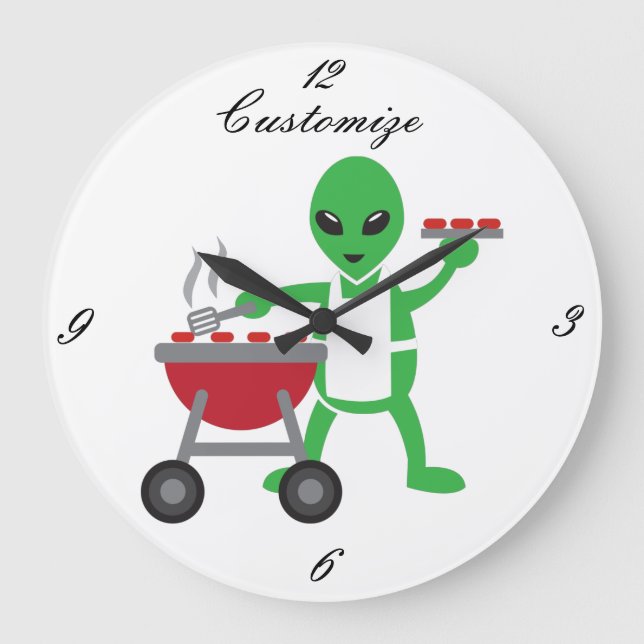Alien Barbeque Cookout Thunder_Cove Large Clock (Front)