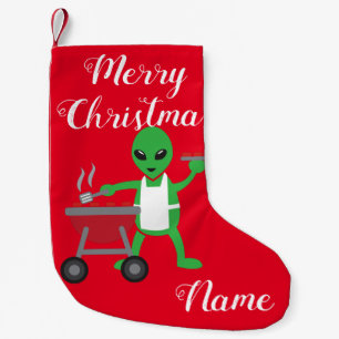 Alien Barbeque Cookout Thunder_Cove Small Christmas Stocking