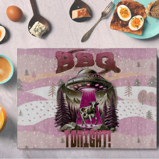 Alien BBQ Cow Abduction Joke Cutting Board