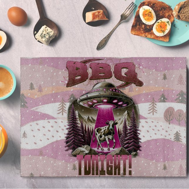 Alien BBQ Cow Abduction Joke Cutting Board (Creator Uploaded)