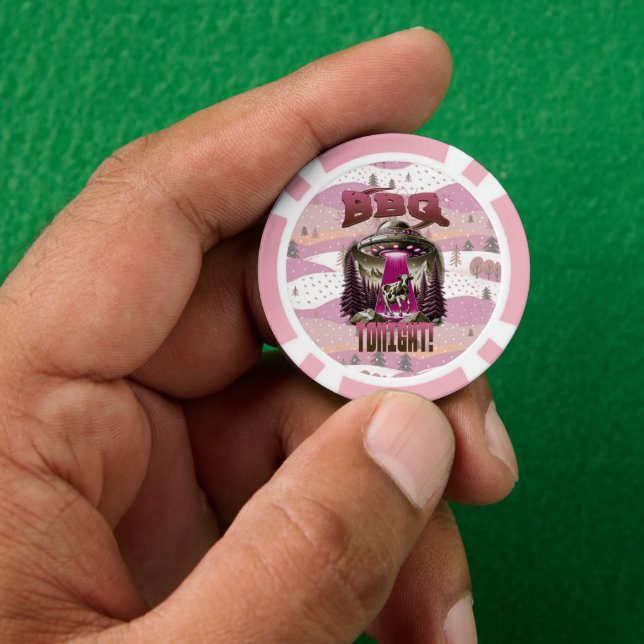 Alien BBQ Cow Abduction Joke Poker Chips (Hand)