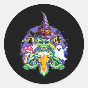 Alien Beer Peace Sign Lazy Drinking Halloween Zomb Classic Round Sticker