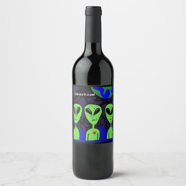 Alien beings space art wine label (Front)