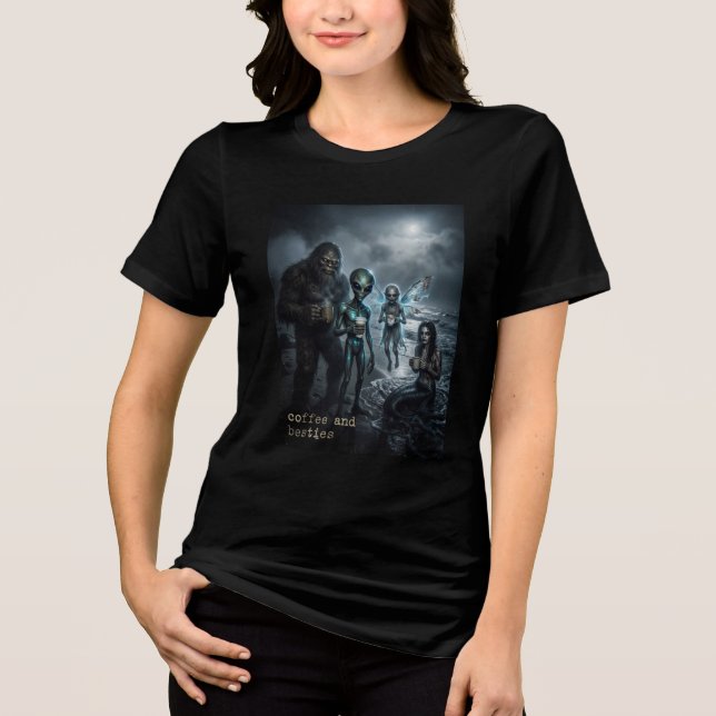  Alien Bigfoot Beach Coffee Crew Tri-Blend Shirt (Front)
