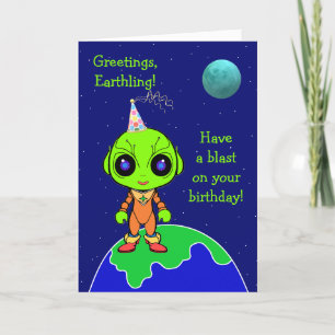 Alien Birthday carte pliée pour les enfants par Jo
