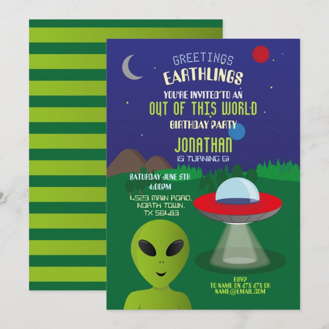 Alien Birthday Spaceship Aliens Invasion Space Fun Invitation (Front/Back)