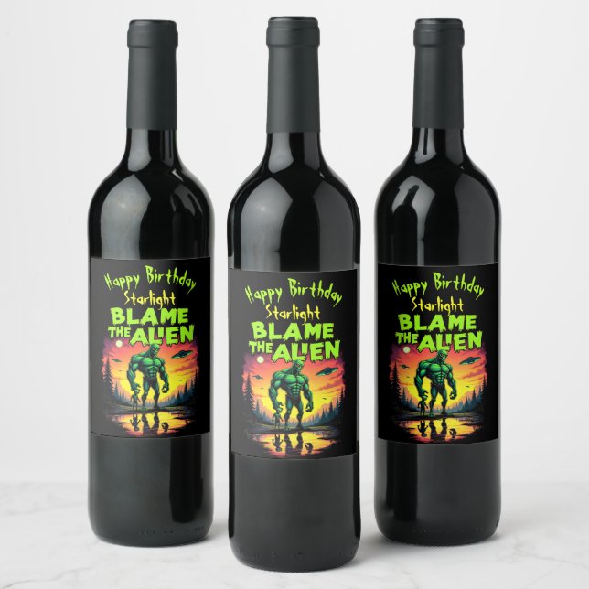 Alien Blamed Under Mystical Sunset Wine Label (Bottles)
