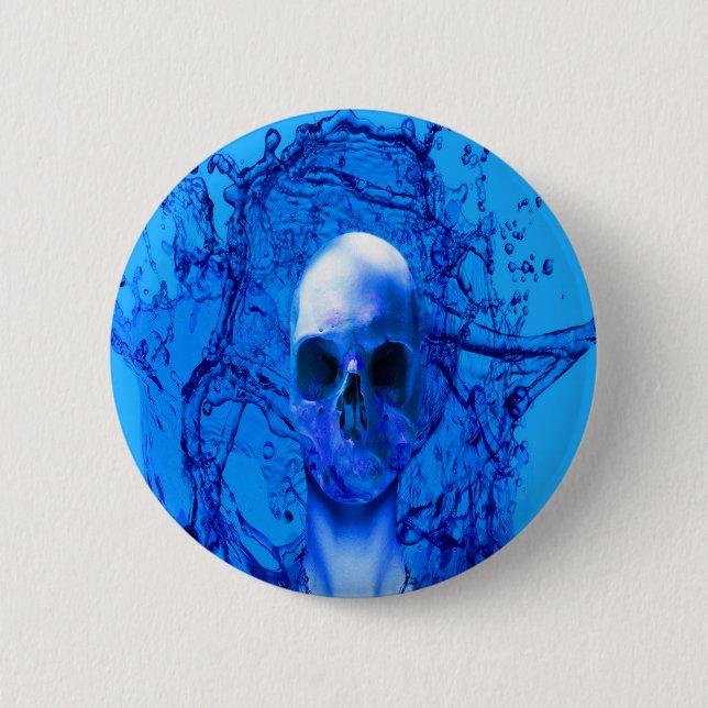 Alien blue skull 2 inch round button (Front)