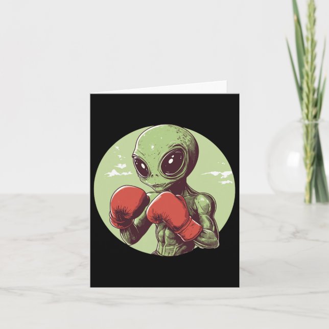 Alien Boxer Ready To Fight In Gloves  Card (Front)