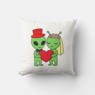 Alien Bride Groom Decorative Wedding Throw Pillow