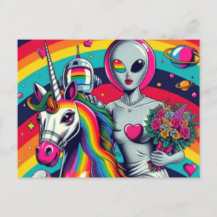 Alien Bride on a Unicorn Postcard