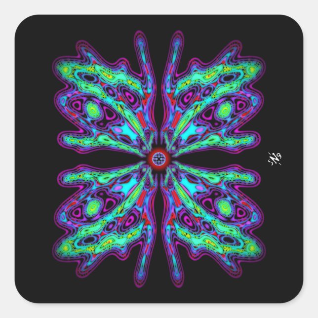 Alien butterfly b (colourful pattern) v1 square sticker (Front)