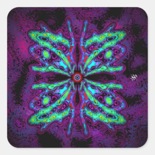 Alien butterfly b (colourful pattern) v2 square sticker