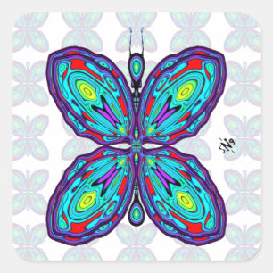 Alien butterfly (colourful pattern) v2 square sticker