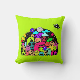 Alien Cartoon Creatures With A Space Theme Throw Pillow