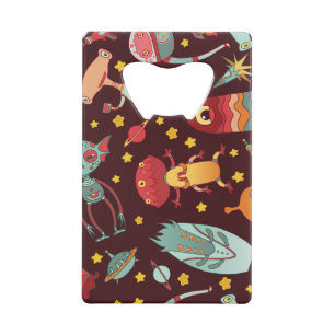Alien Cartoon: Vintage Space Fun Credit Card Bottle Opener