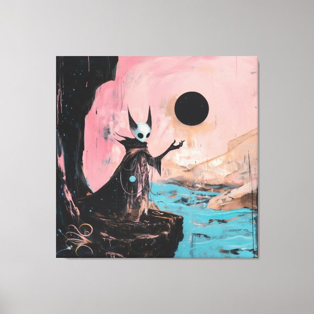 Alien Cat Black Moon Occult Dark Witchy AI Art Canvas Print (Front)