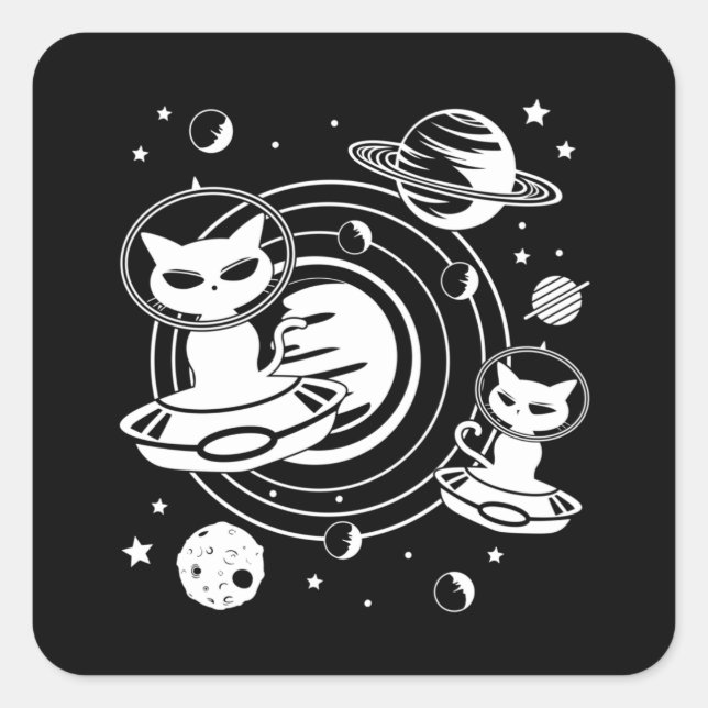 Alien Cat Cats Ufo Space Kitten Pets Funny Gift Square Sticker (Front)