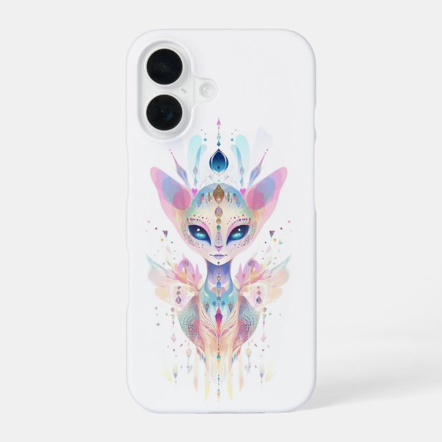 Alien cat face iPhone 16 case (Back)