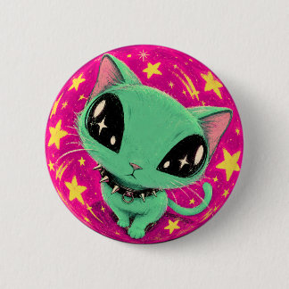 Alien Cat Fisheye Space Art Button