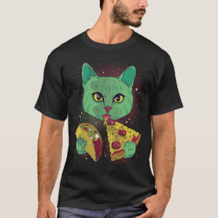 Alien Cat Funny Eat Pizza Taco Space Cats Kitty Lo T-Shirt