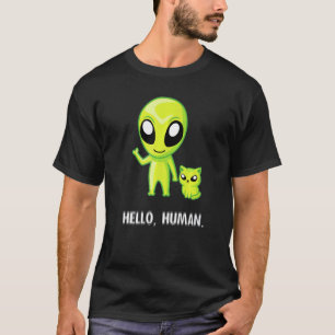 Alien Cat Hello Human Ufo Kitten T-Shirt