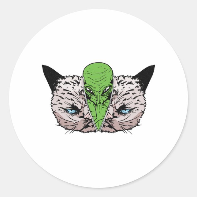 Alien Cat Kitten Extraterrestrials Conspiracy Classic Round Sticker (Front)