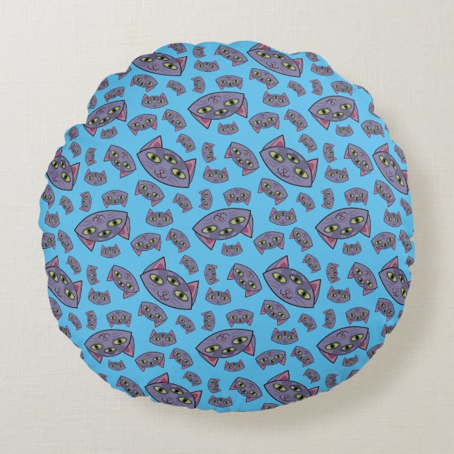 Alien Cat Pattern Round Pillow (Front)