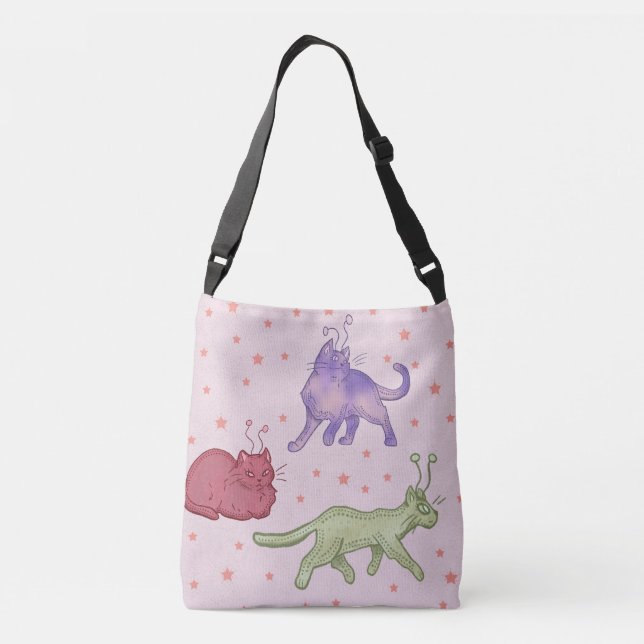 Alien Cats Whimsical Space Cat Funny Sci-Fi Crossbody Bag (Back)