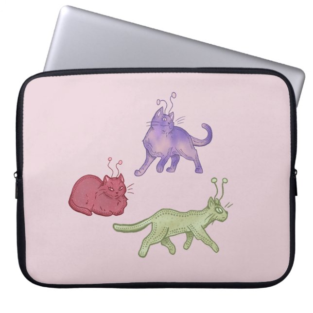 Alien Cats Whimsical Space Cat Funny Sci-Fi Laptop Sleeve (Front)
