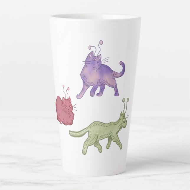 Alien Cats Whimsical Space Cat Funny Sci-Fi Latte Mug (Front)