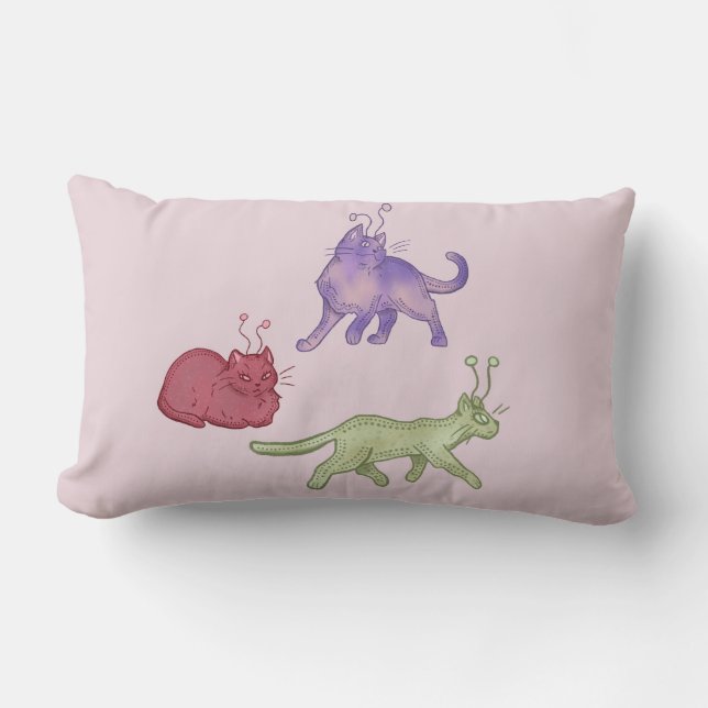Alien Cats Whimsical Space Cat Funny Sci-Fi Lumbar Pillow (Front)