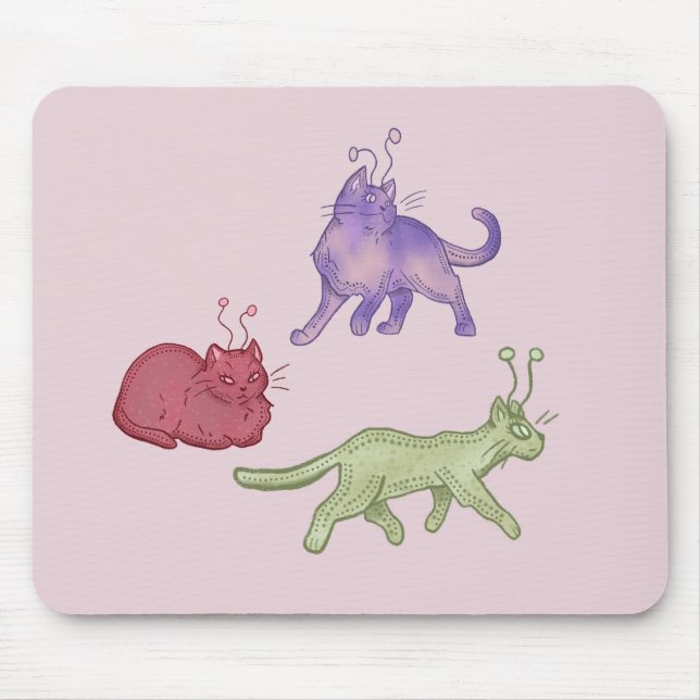 Alien Cats Whimsical Space Cat Funny Sci-Fi Mouse Pad (Front)
