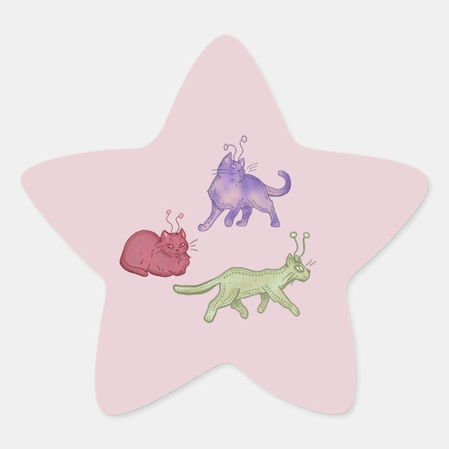 Alien Cats Whimsical Space Cat Funny Sci-Fi Star Sticker (Front)