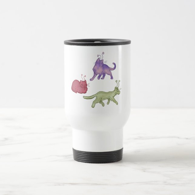 Alien Cats Whimsical Space Cat Funny Sci-Fi Travel Mug (Center)