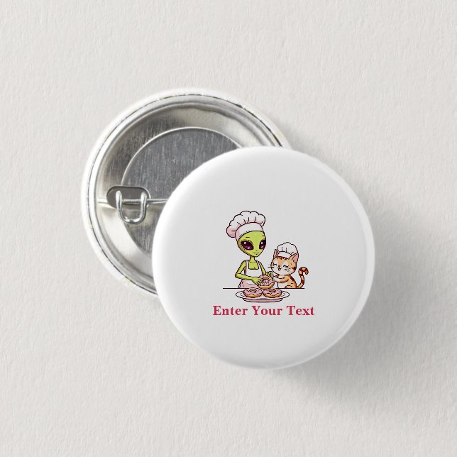Alien Chef Cat Doughnut Kawaii Design 1 Inch Round Button (Front & Back)