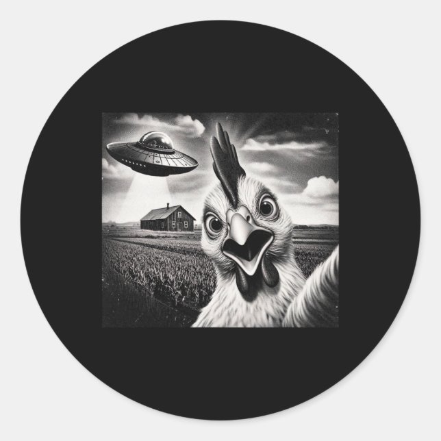 Alien Chicken Selfie With Ufo  Classic Round Sticker (Front)